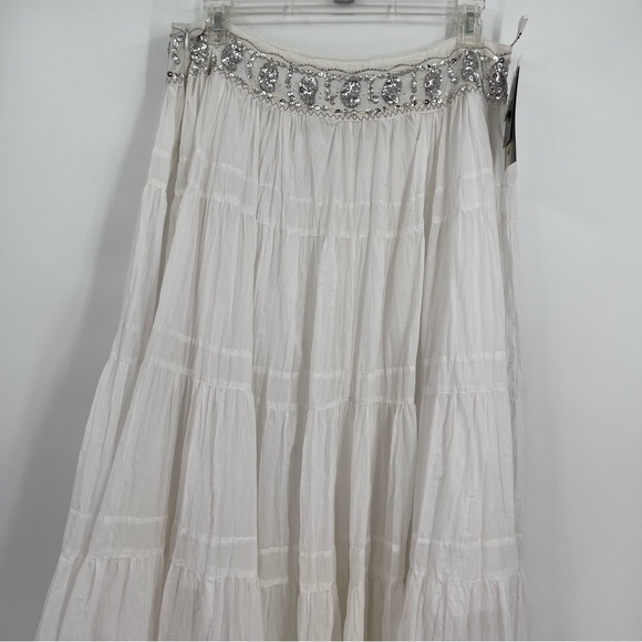 Peter Nygard NWT Size 14 White Sequin Waist Flowy Maxi Skirt Gauzy Layered - Picture 4 of 11